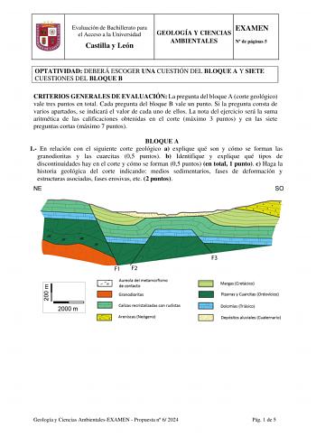 Examen de Geología y Ciencias Ambientales (EBAU de 2024)