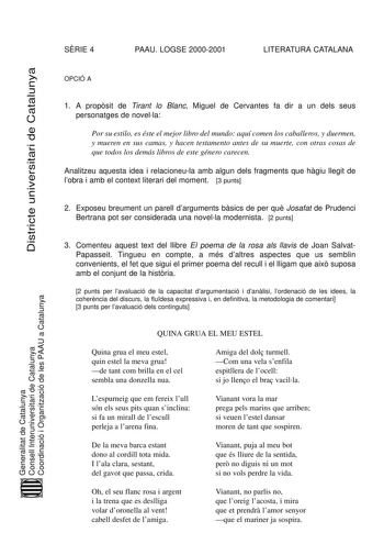 Examen de Literatura Catalana (selectividad de 2001)