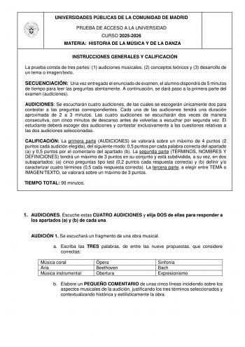 Historia de la Música y de la Danza – EvAU Comunidad de Madrid (2026)