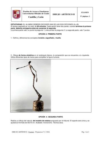 Examen de Dibujo Artístico II (PAU de 2016)