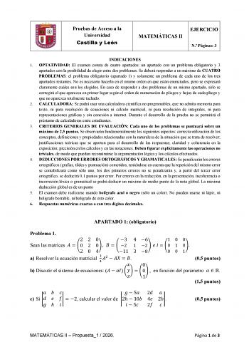 Matemáticas II – EBAU Castilla y León (2026)
