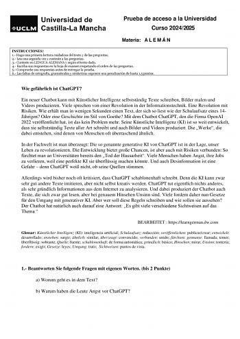 Examen de Alemán (EvAU de 2025)