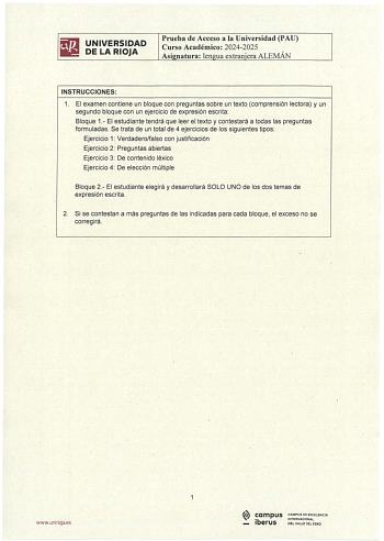 Examen de Alemán (EBAU de 2025)