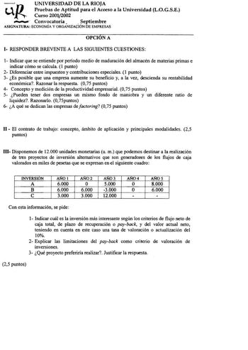 Examen de Economía de la Empresa (selectividad de 2002)