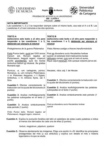 Latín II – EBAU Región de Murcia (2026)