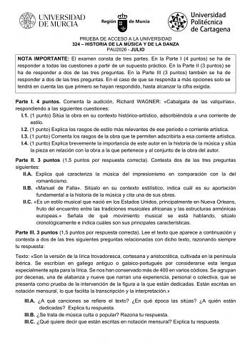 Historia de la Música y de la Danza – EBAU Región de Murcia (2026)