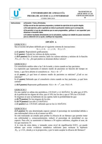 Examen de Matemáticas Aplicadas a las Ciencias Sociales (PAU de 2010)