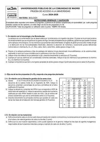 Examen de Biología (EvAU de 2025)