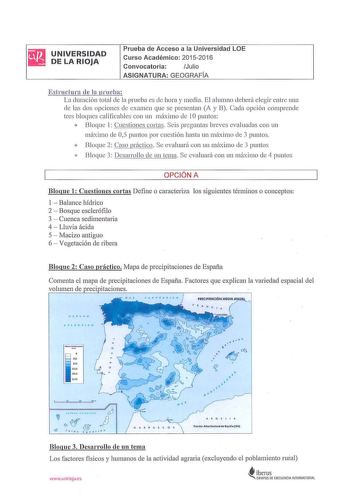 Examen de Geografía (PAU de 2016)