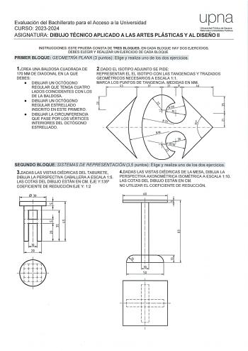 Examen de Dibujo Técnico Aplicado a las Artes Plásticas y al Diseño II (EvAU de 2024)
