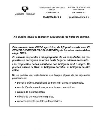Examen de Matemáticas II (EAU de 2025)