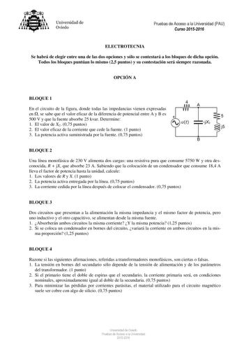 Examen de Electrotecnia (PAU de 2016)