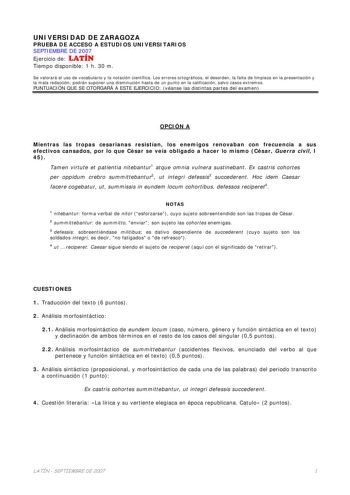 Examen de Latín II (selectividad de 2007)