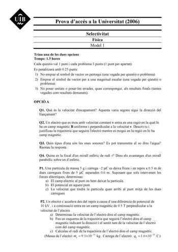 Examen de Física (selectividad de 2006)