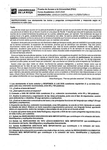 Lengua Castellana y Literatura – EBAU La Rioja (2026)