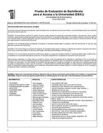 Examen de Movimientos Culturales y Artísticos (EBAU de 2024)