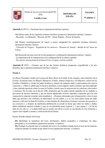Historia de España – EBAU Castilla y León (2026)