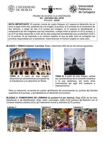 Historia del Arte – EBAU Región de Murcia (2026)