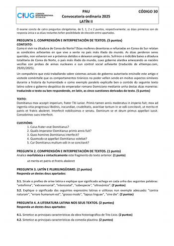 Examen de Latín II (ABAU de 2025)