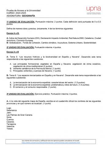 Examen de Geografía (EvAU de 2025)