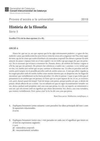 Examen de Historia de la Filosofía (PAU de 2019)