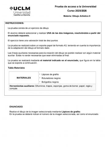 Dibujo Artístico II – EvAU Castilla-La Mancha (2026)