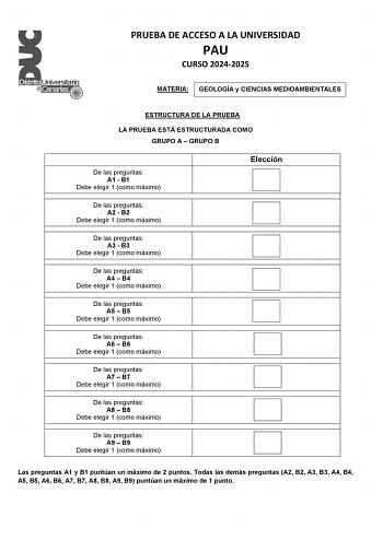 Examen de Geología y Ciencias Ambientales (EBAU de 2025)