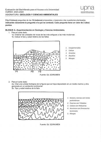 Examen de Geología y Ciencias Ambientales (EvAU de 2024)