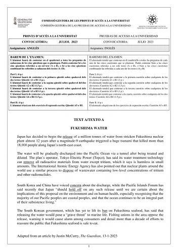 Examen de Inglés (PAU de 2023)
