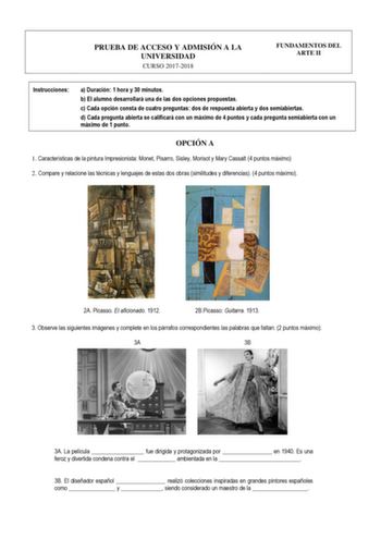 Examen de Fundamentos del Arte (PEvAU de 2018)