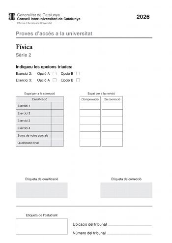 Física – PAU Cataluña (2026)