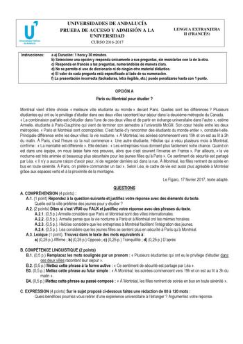 Examen de Francés (PEvAU de 2017)
