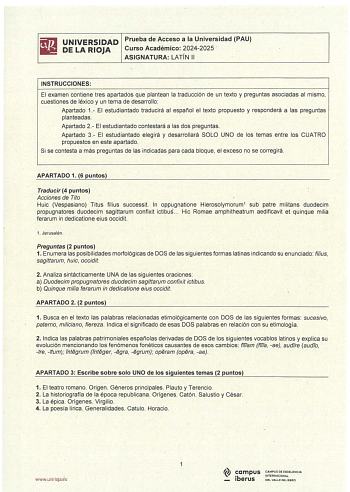 Examen de Latín II (EBAU de 2025)