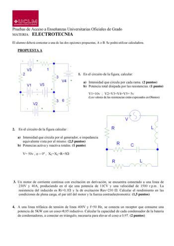 Examen de Electrotecnia (PAU de 2011)