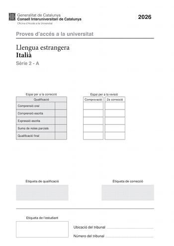 Italiano – PAU Cataluña (2026)