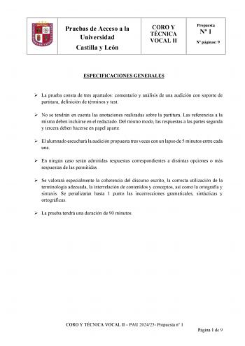 Examen de Coro y Técnica Vocal (EBAU de 2025)
