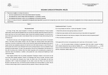 Prueba de evaluación de Bachillerato para el acceso a la Universidad EBAU CURSO 202223 SEGUNDA LENGUA EXTRANJERA INGLÉS  Responda en inglés en el pliego del examen a  Las cinco cuestiones de uno de los dos textos máximo 5 puntos  Una pregunta de 1 punto a elegir entre las preguntas 1 y 2 máximo 1 punto  Una pregunta de 4 puntos a elegir entre las preguntas 3 y 4 máximo 4 puntos  Indique en el pliego del examen la agrupación de preguntas que responderá agrupaciones de preguntas que sumen más de …