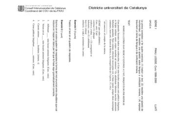 SRIE 1 OPCIÓ A PAAU LOGSE Curs 19992000 LLATÍ Districte universitari de Catalunya La prova consisteix a fer quatre exercicis 1 traduir un text 2 resoldre una qestió de morfosintaxi 3 resoldre una qestió sobre llengua o civilització romana i 4 exposar breument un tema de llengua o de civilització romana TEXT HOMES ILLUSTRES HAN DEDICAT ESTONES A LOCI PERQU ÉS BO PER REFERSE Cum puerulis Socrates ludere non erubescebat et Cato uino laxabat animum curis publicis fatigatum et Scipio militare suum c…