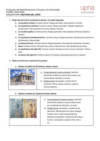 Examen de Historia del Arte (EvAU de 2023)