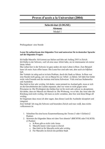Examen de Alemán (selectividad de 2004)