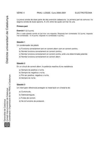 Examen de Electrotecnia (selectividad de 2001)