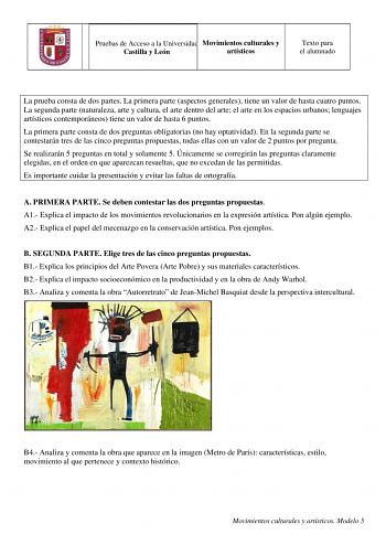 Examen de Movimientos Culturales y Artísticos (EBAU de 2025)