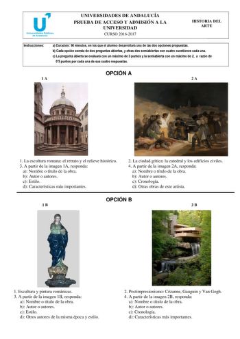 Examen de Historia del Arte (PEvAU de 2017)