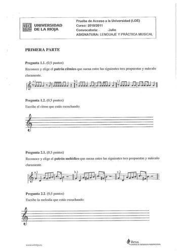 Examen de Lenguaje y Práctica Musical (PAU de 2011)