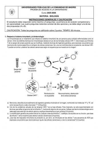 Biología – EvAU Comunidad de Madrid (2026)
