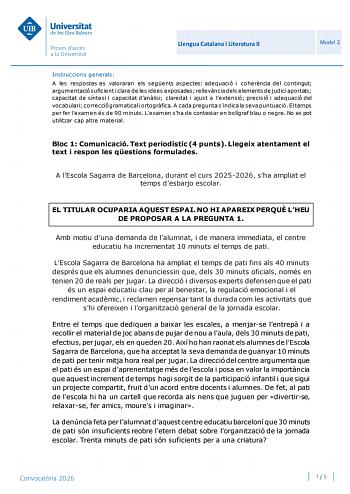 Lengua Catalana y Literatura – PBAU Islas Baleares (2026)
