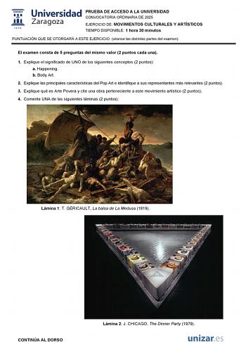 Examen de Movimientos Culturales y Artísticos (EvAU de 2025)