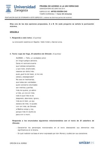 Examen de Artes Escénicas (PAU de 2014)