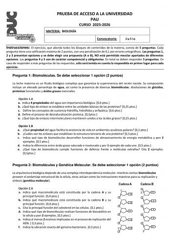 Biología – EBAU Islas Canarias (2026)