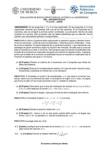 Matemáticas II – EBAU Región de Murcia (2026)